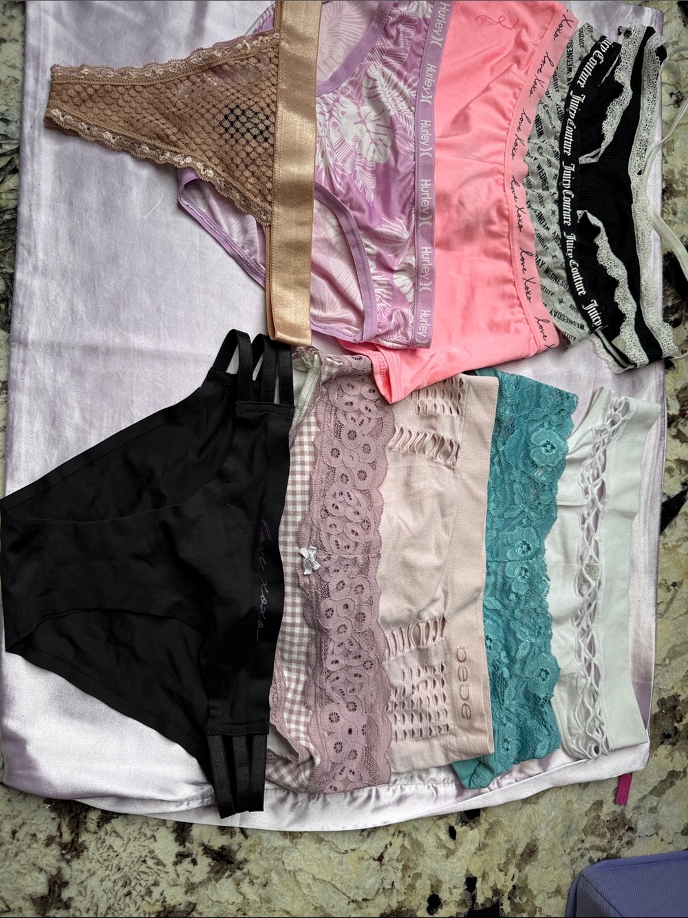 Women's Assorted Lace & Cotton Panty Pack - Pink, Black, Teal, Beige, Lavender
